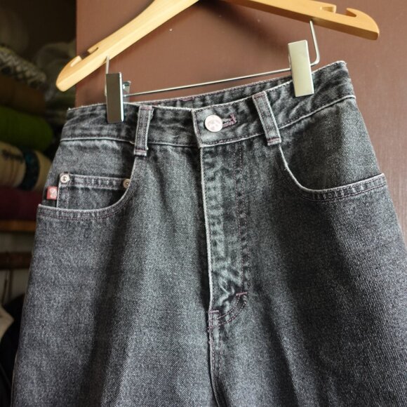 Vintage Black Washed out Jeans with pink stitching - Picture 2 of 5